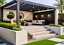 design backyard landscape, front yard garden, pool, patio deck and 3d rendering